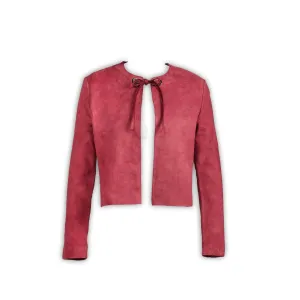 J. Peterman Women's Grommet Tie Suede Cardigan in Vintage Rose