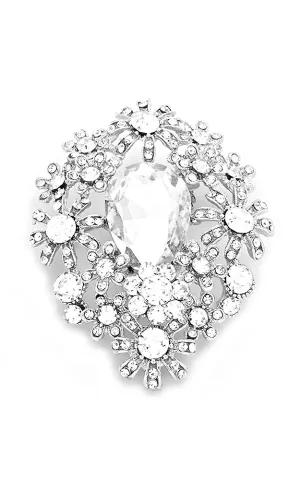 06411 Silver Clear crystal flower cluster brooch / pendant