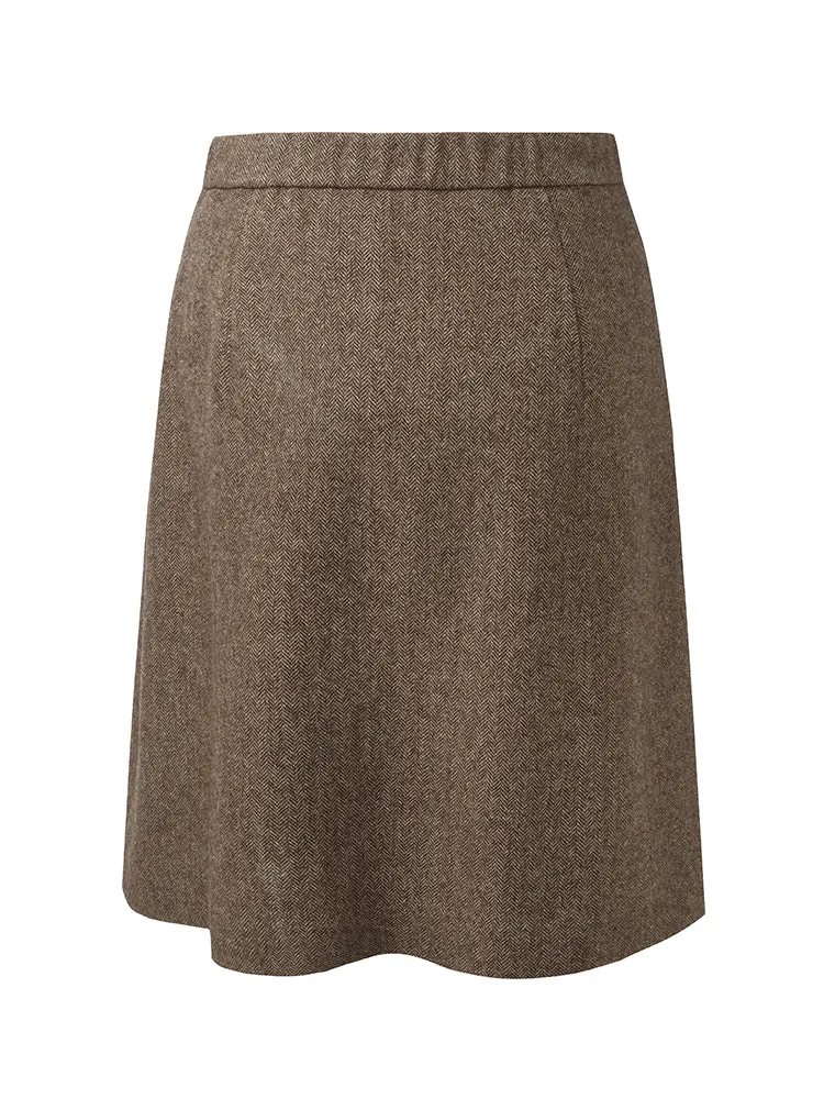 100% Washable Wool Women Front Pleated Mini Skirt