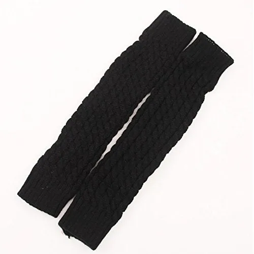 2 Pack of Womens Cable Knit Knee High Knitted Crochet Leg Warmers Long Socks White/Black,One Size