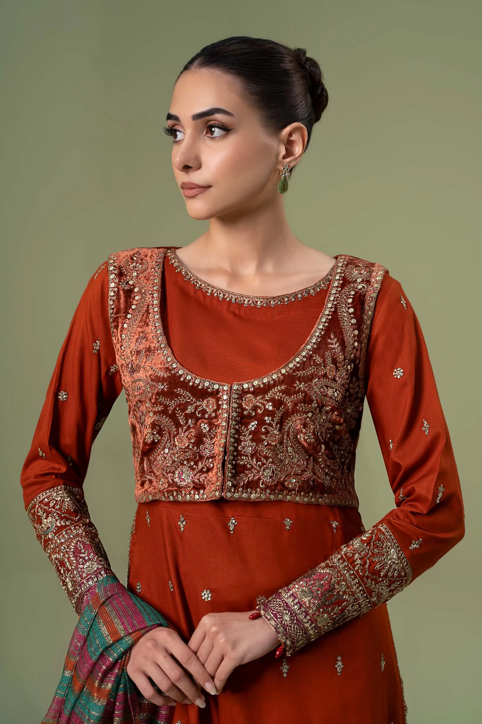 3 Piece Embroidered Linen Suit | DW-W24-67