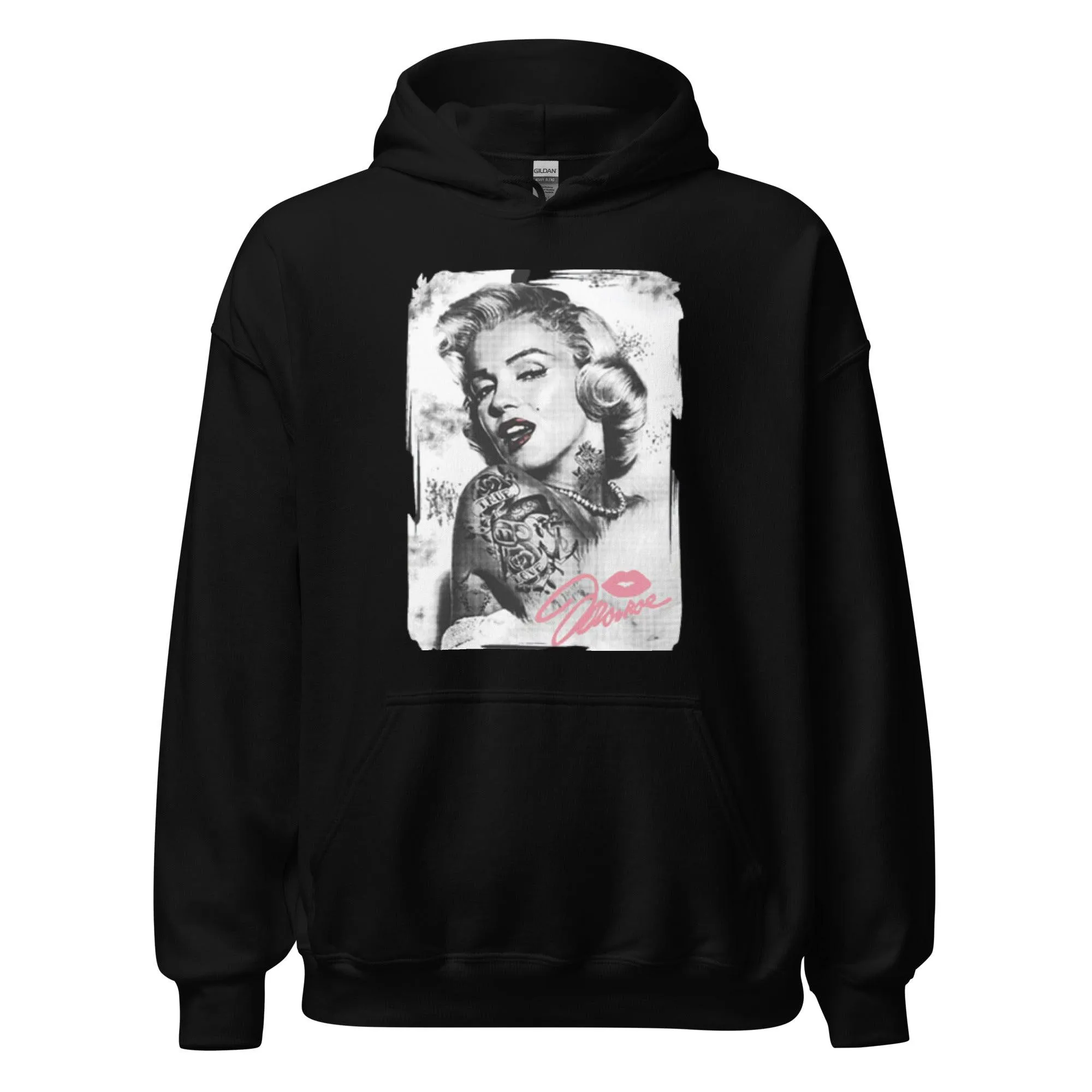 50's  Hoodie Autographed Portrait of Iconic Pinup Girl With A Kiss Blended Cotton Midweight Pullover