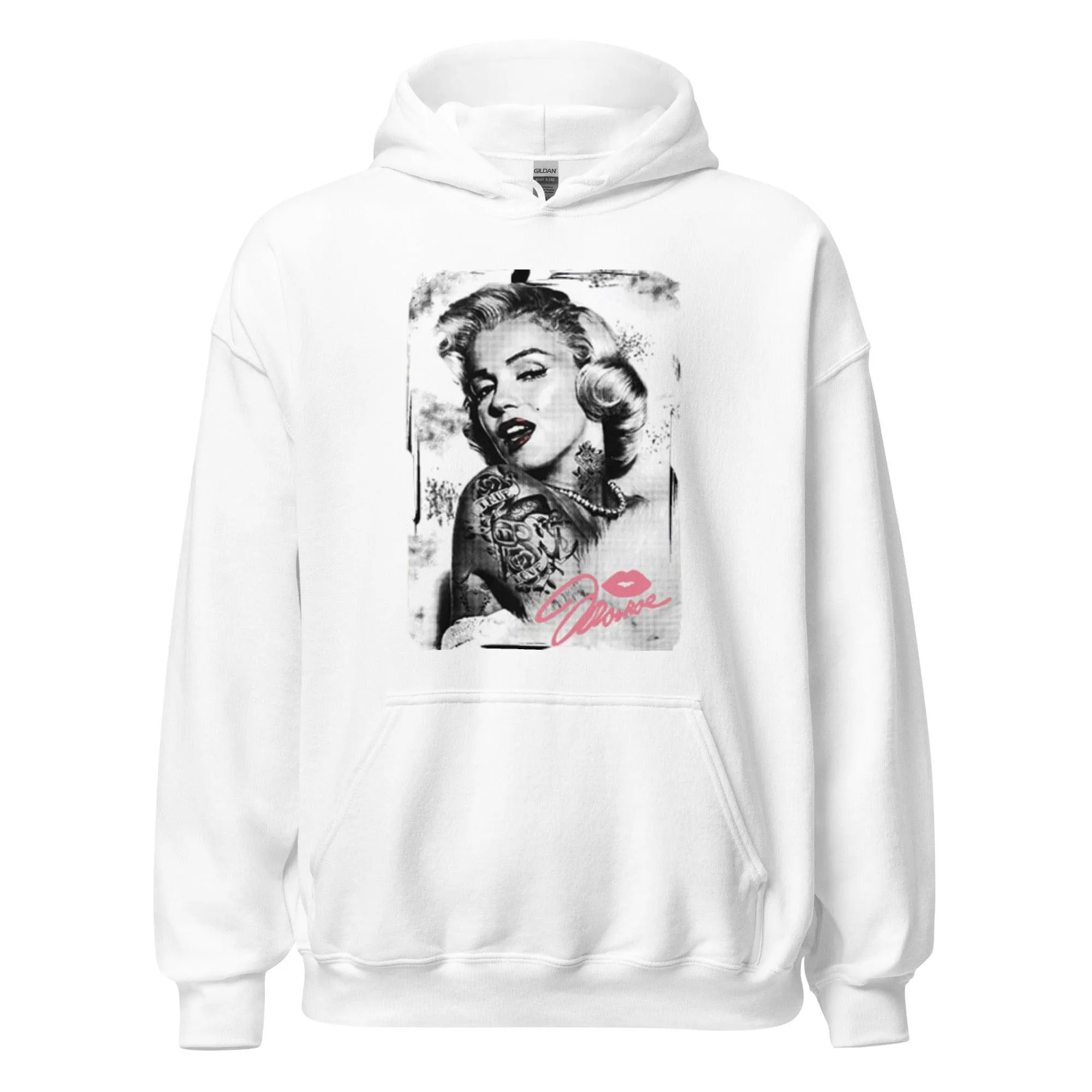 50's  Hoodie Autographed Portrait of Iconic Pinup Girl With A Kiss Blended Cotton Midweight Pullover