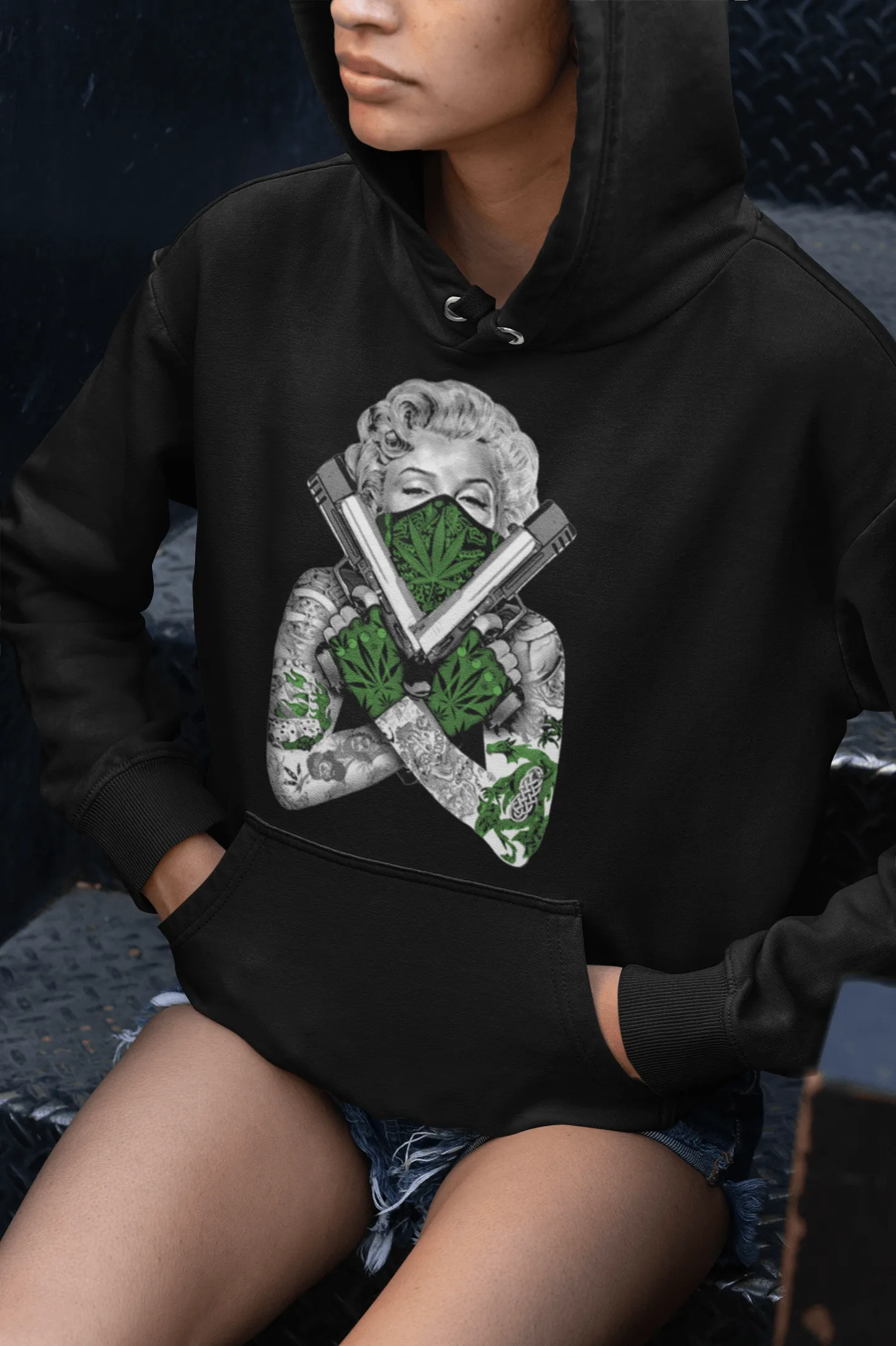 50's Hoodie Famous Pinup Girl Weed Bandit Blended Cotton Midweight Pullover