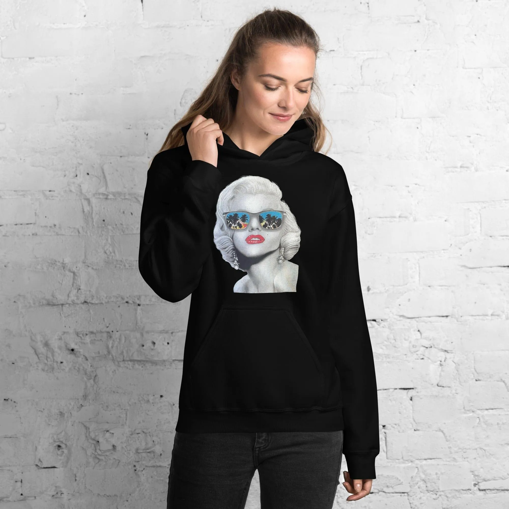 50's Hoodie Iconic Pinup Girl with Mirrored Sunglasses Blended Cotton Unisex Pullover