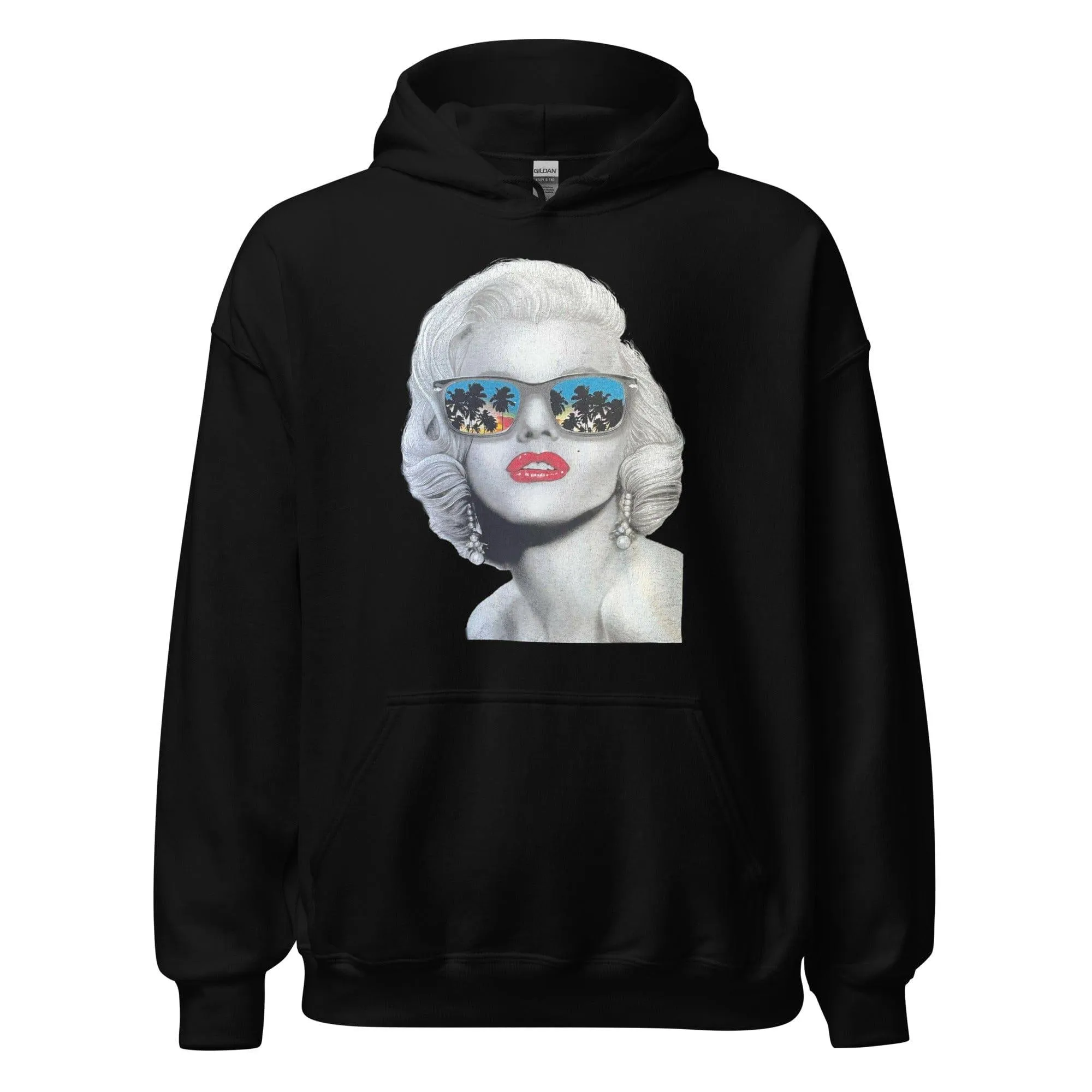 50's Hoodie Iconic Pinup Girl with Mirrored Sunglasses Blended Cotton Unisex Pullover