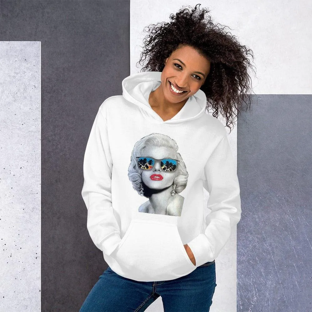 50's Hoodie Iconic Pinup Girl with Mirrored Sunglasses Blended Cotton Unisex Pullover