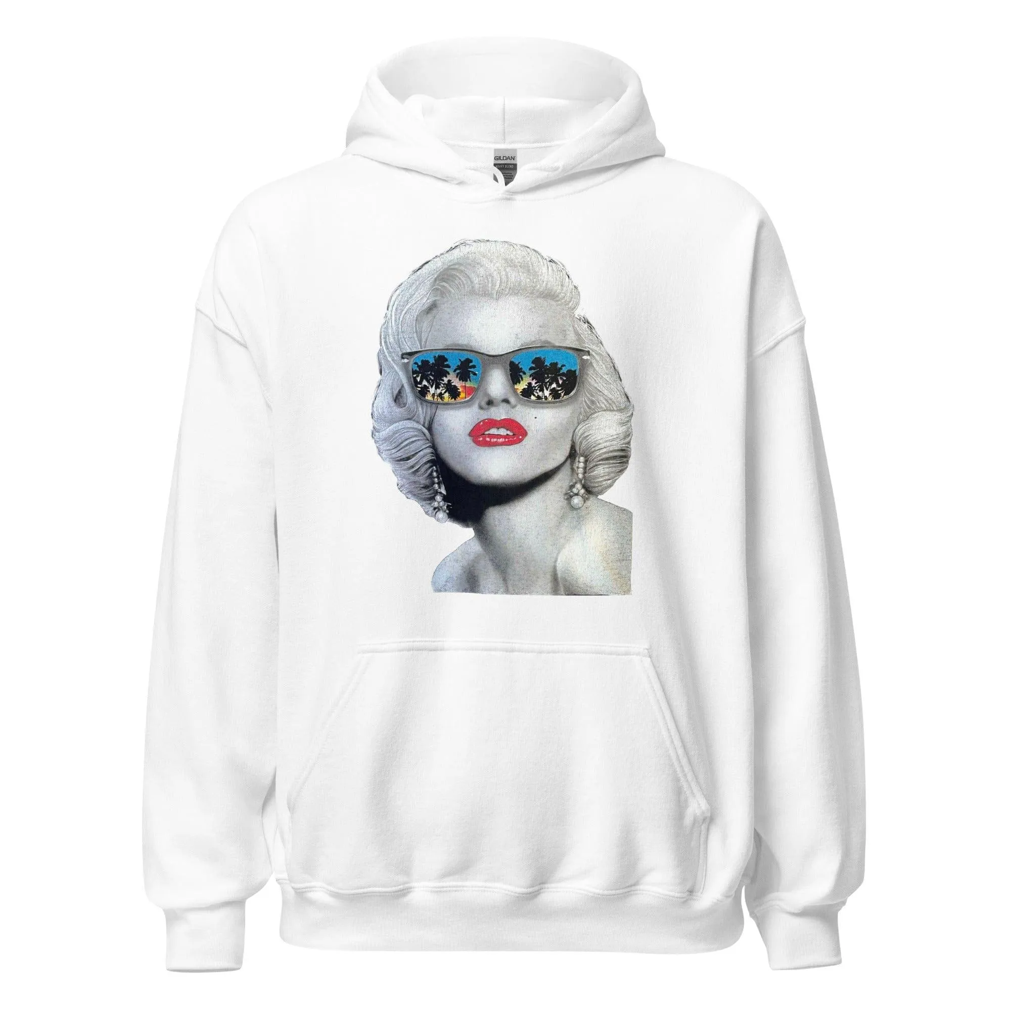 50's Hoodie Iconic Pinup Girl with Mirrored Sunglasses Blended Cotton Unisex Pullover