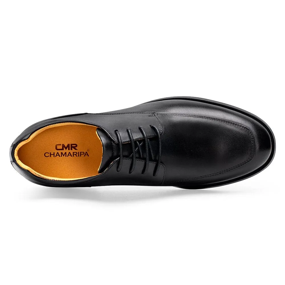 6CM / 2.36 Inches - CMR CHAMARIPA Men's Height Increasing Elevator Shoes - Hidden Heel Shoes For Men - Black Derby Shoes