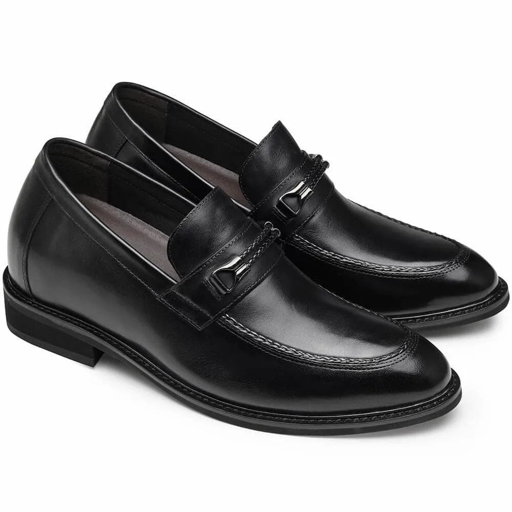 8CM / 3.15 Inches-CMR CHAMARIPA Elevator Shoes For Men Black Leather Add Height Loafers Shoes