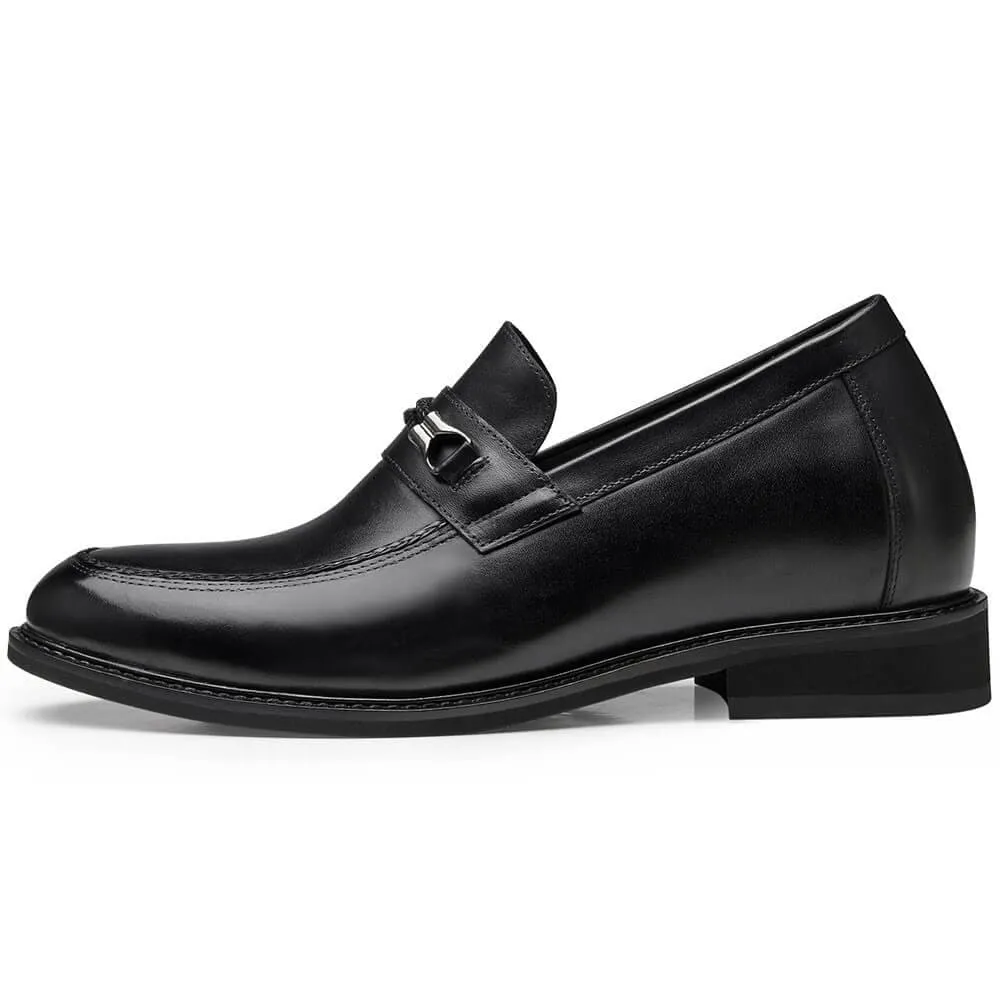 8CM / 3.15 Inches-CMR CHAMARIPA Elevator Shoes For Men Black Leather Add Height Loafers Shoes