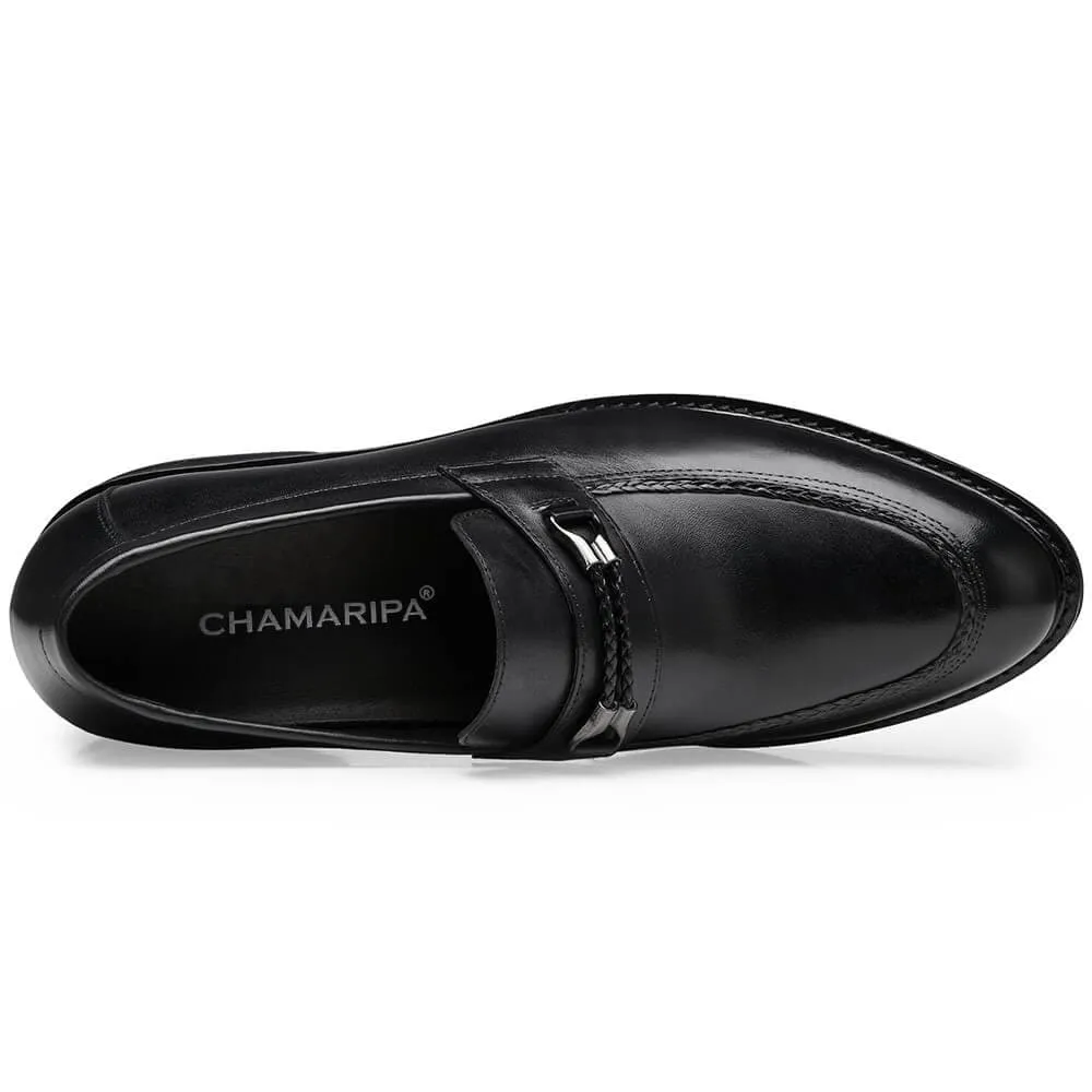 8CM / 3.15 Inches-CMR CHAMARIPA Elevator Shoes For Men Black Leather Add Height Loafers Shoes