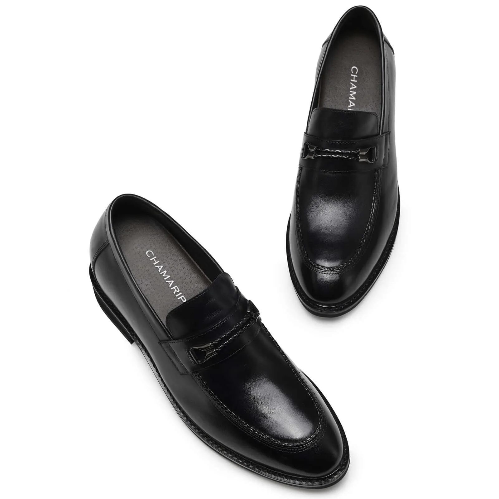 8CM / 3.15 Inches-CMR CHAMARIPA Elevator Shoes For Men Black Leather Add Height Loafers Shoes