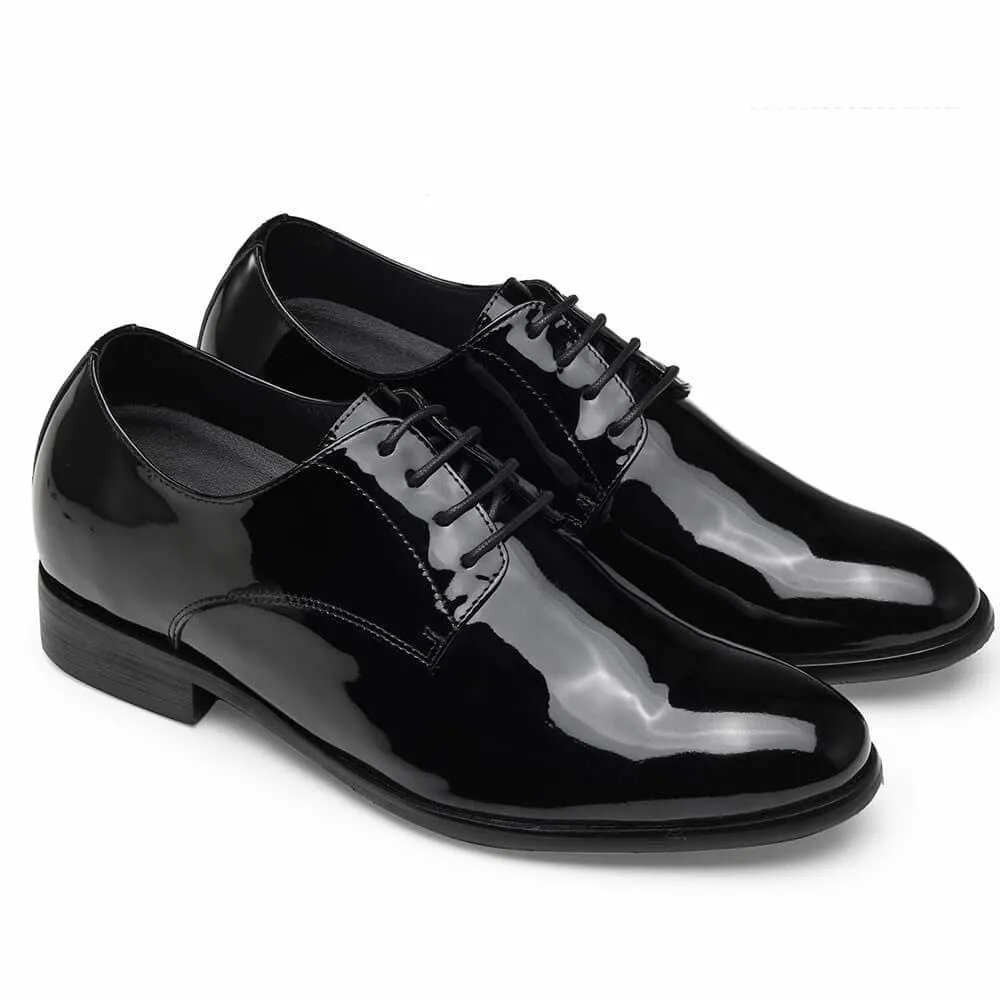 8CM / 3.15 Inches - CMR CHAMARIPA Men's Derby Elevator Shoes Black Patent Leather High Heel Men Dress Shoes