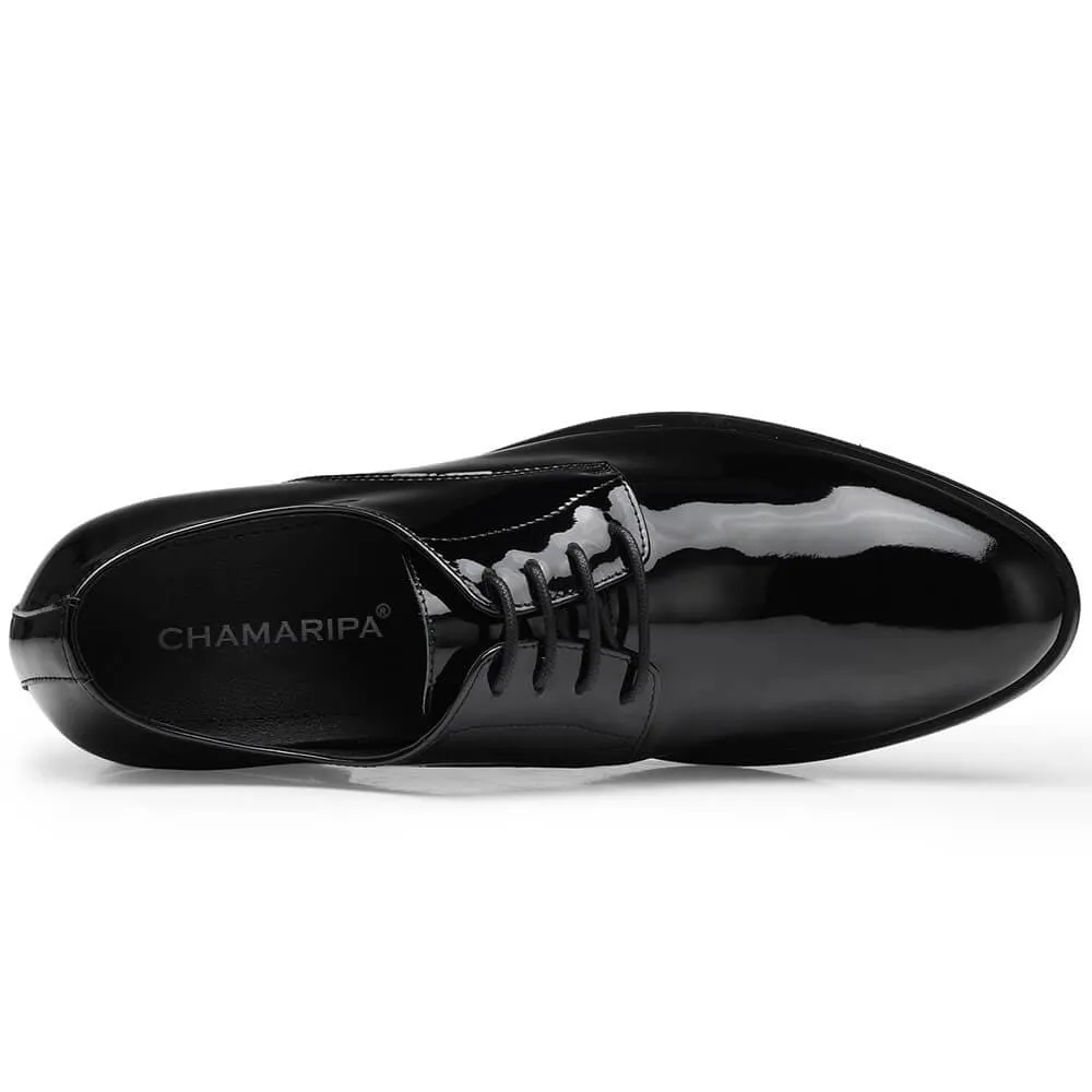 8CM / 3.15 Inches - CMR CHAMARIPA Men's Derby Elevator Shoes Black Patent Leather High Heel Men Dress Shoes