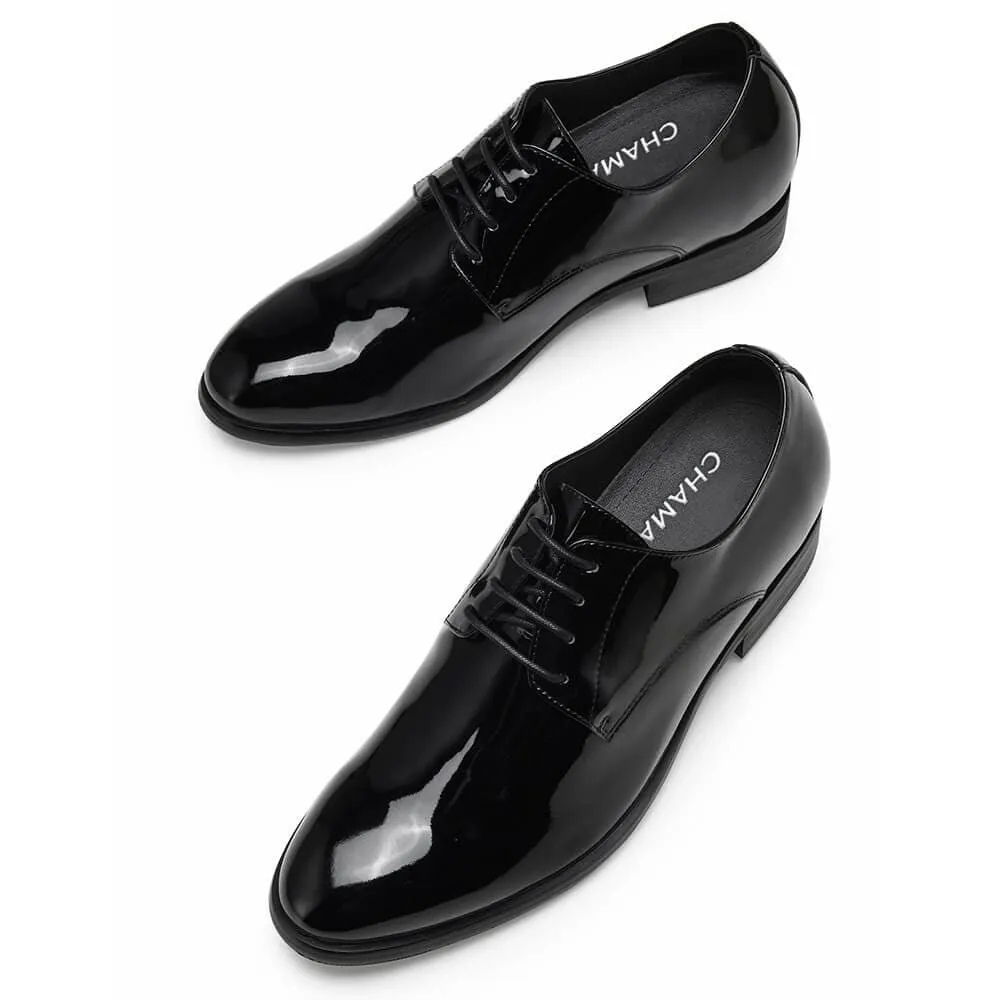 8CM / 3.15 Inches - CMR CHAMARIPA Men's Derby Elevator Shoes Black Patent Leather High Heel Men Dress Shoes