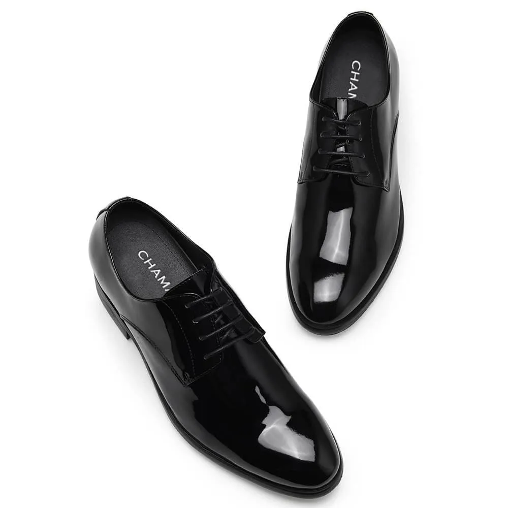 8CM / 3.15 Inches - CMR CHAMARIPA Men's Derby Elevator Shoes Black Patent Leather High Heel Men Dress Shoes