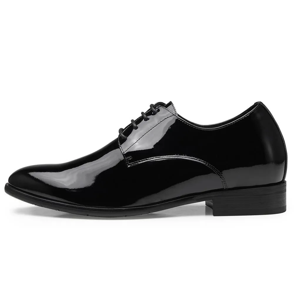 8CM / 3.15 Inches - CMR CHAMARIPA Men's Derby Elevator Shoes Black Patent Leather High Heel Men Dress Shoes