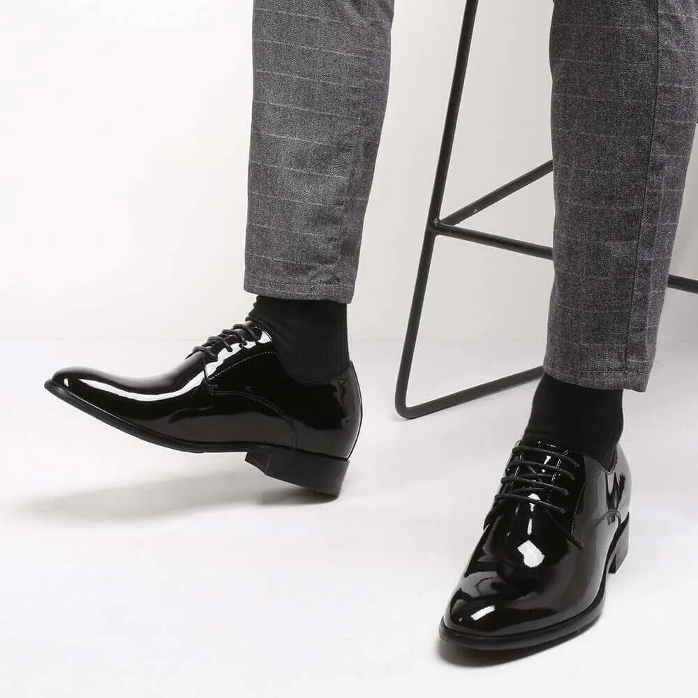 8CM / 3.15 Inches - CMR CHAMARIPA Men's Derby Elevator Shoes Black Patent Leather High Heel Men Dress Shoes