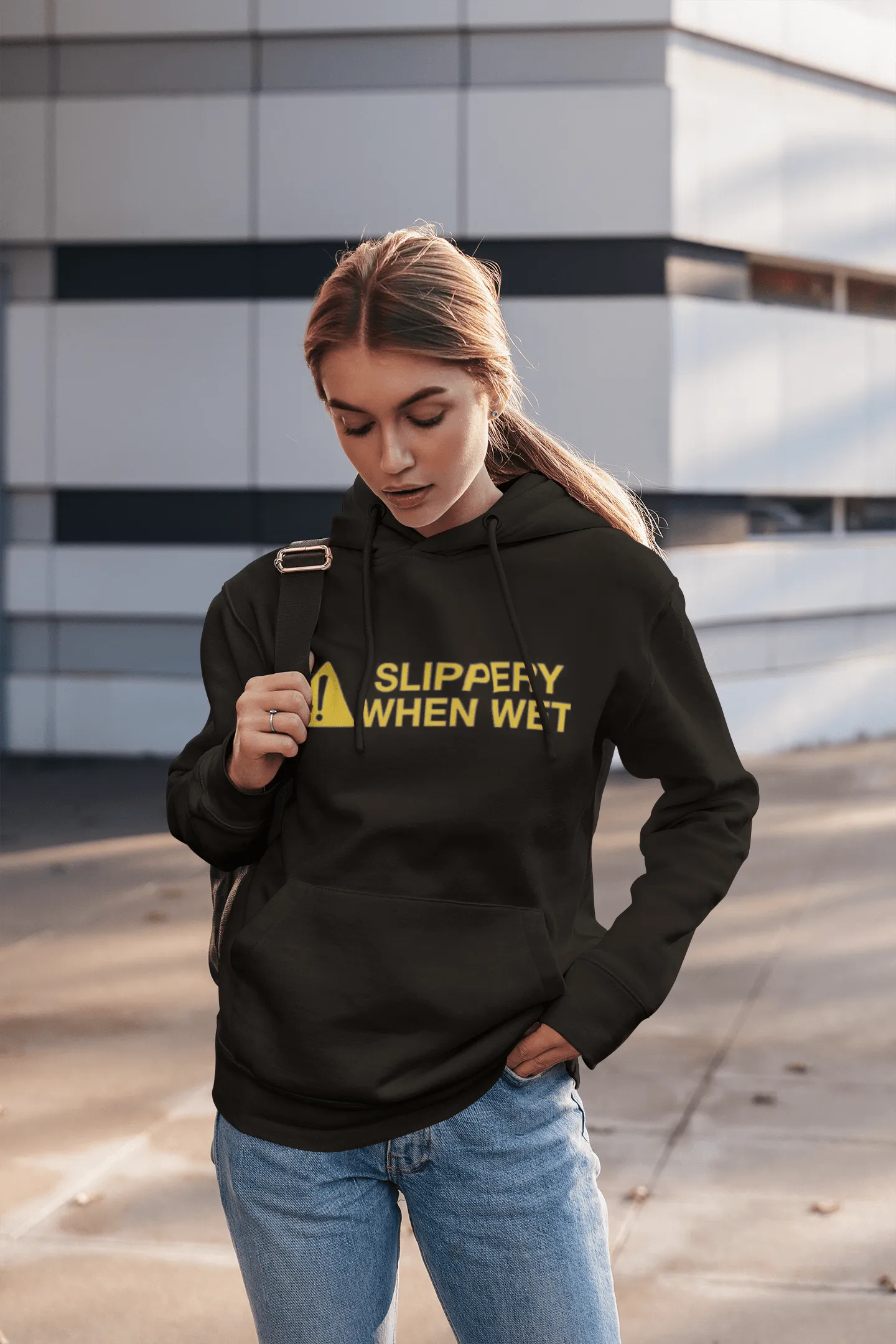 Adult Humor Hoodie Slippery When Wet Ultra Soft Blended Cotton Unisex Midweight Pullover