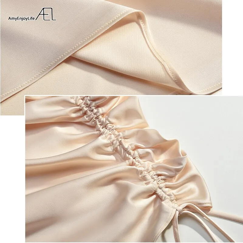 AEL Backless Dress Sexy Low Cut Satin Dress Women Elegant Court Party Drawstring Dresses Bodycon Summer 2019 Club Street Wear