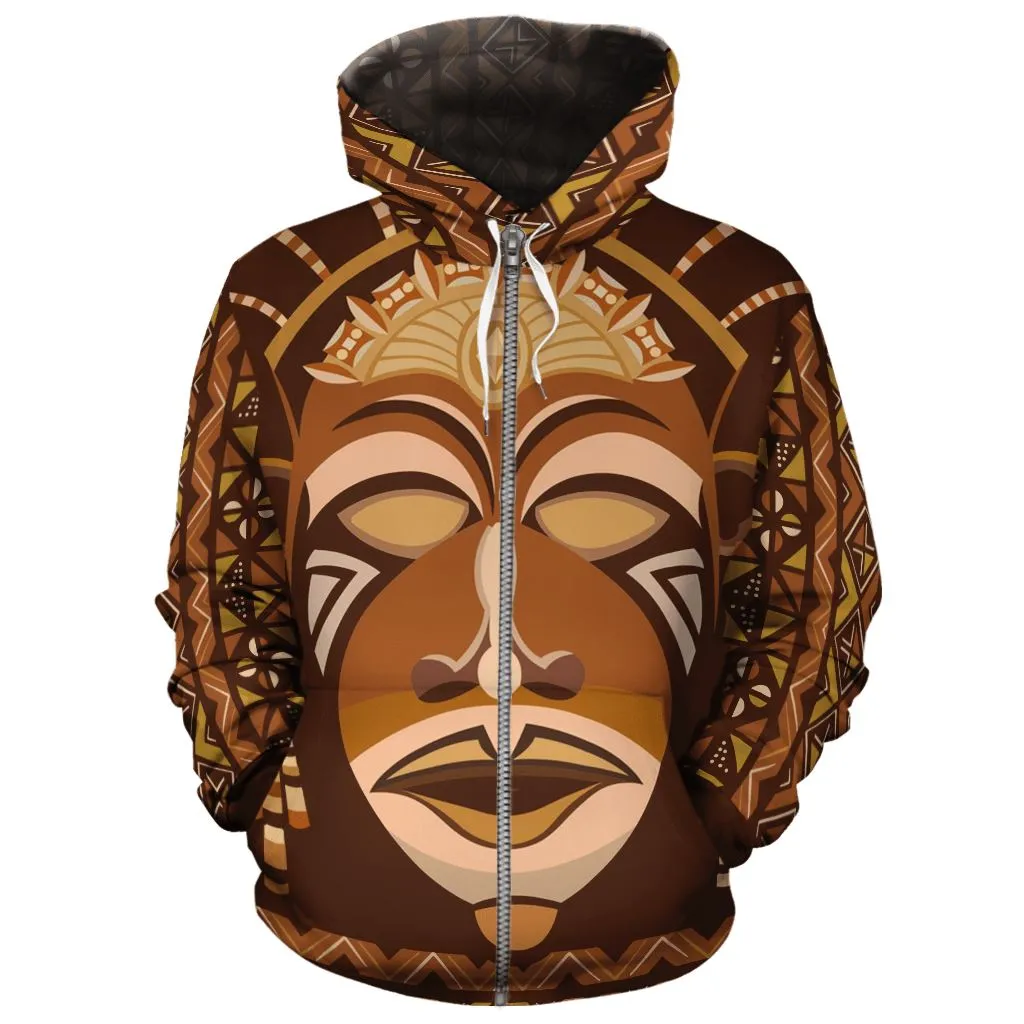 African Mask Printed Mudcloth All-over Hoodie