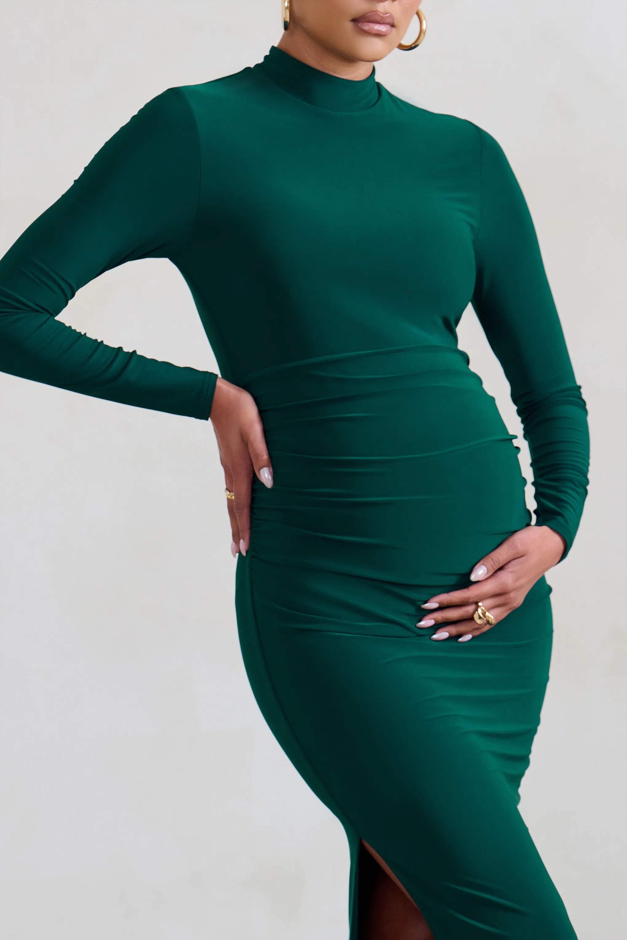 Alejandra | Green Maternity Long Sleeve High Neck Maxi Dress