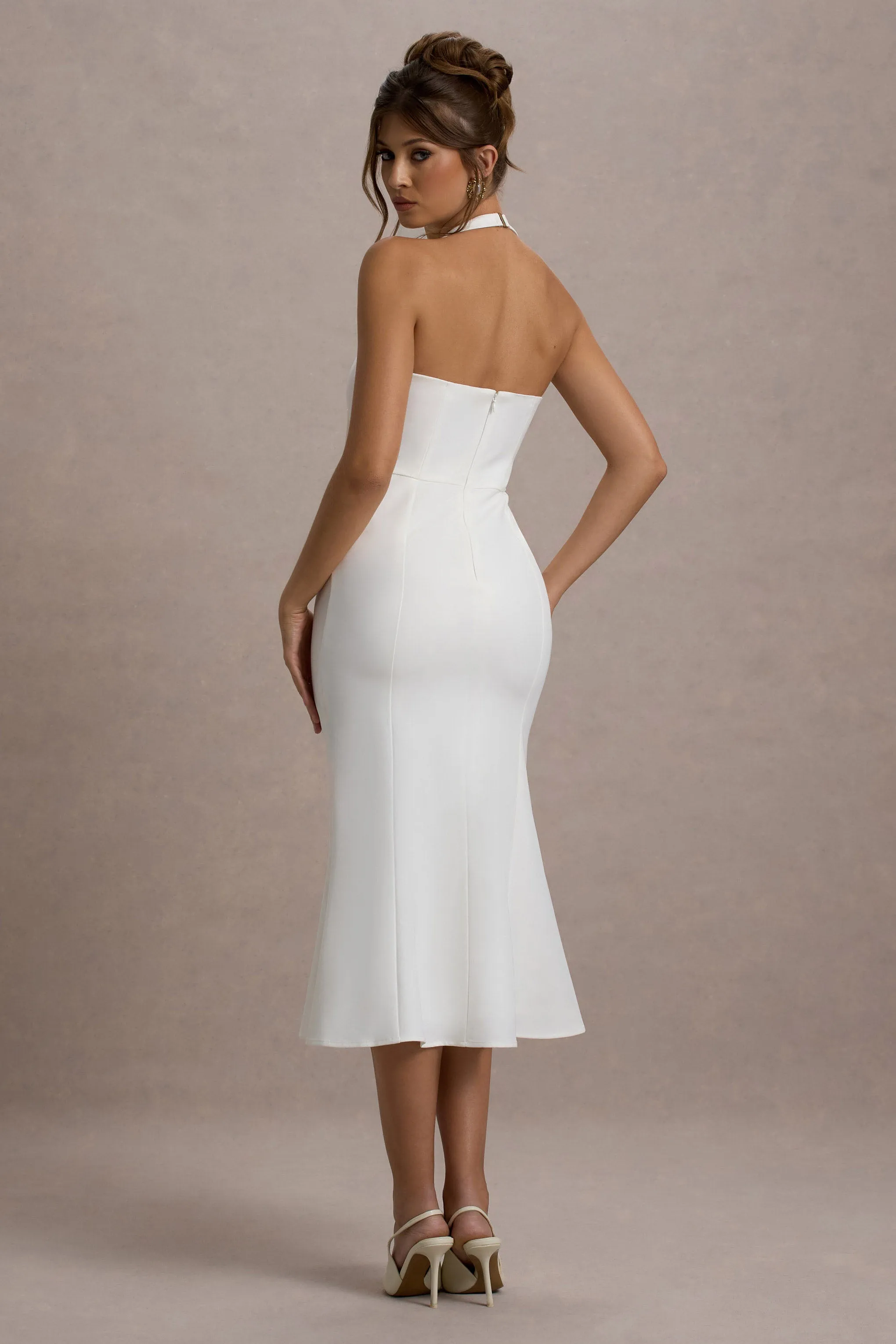 Aman | White Halter-Neck Midi Dress With Oversized Bow