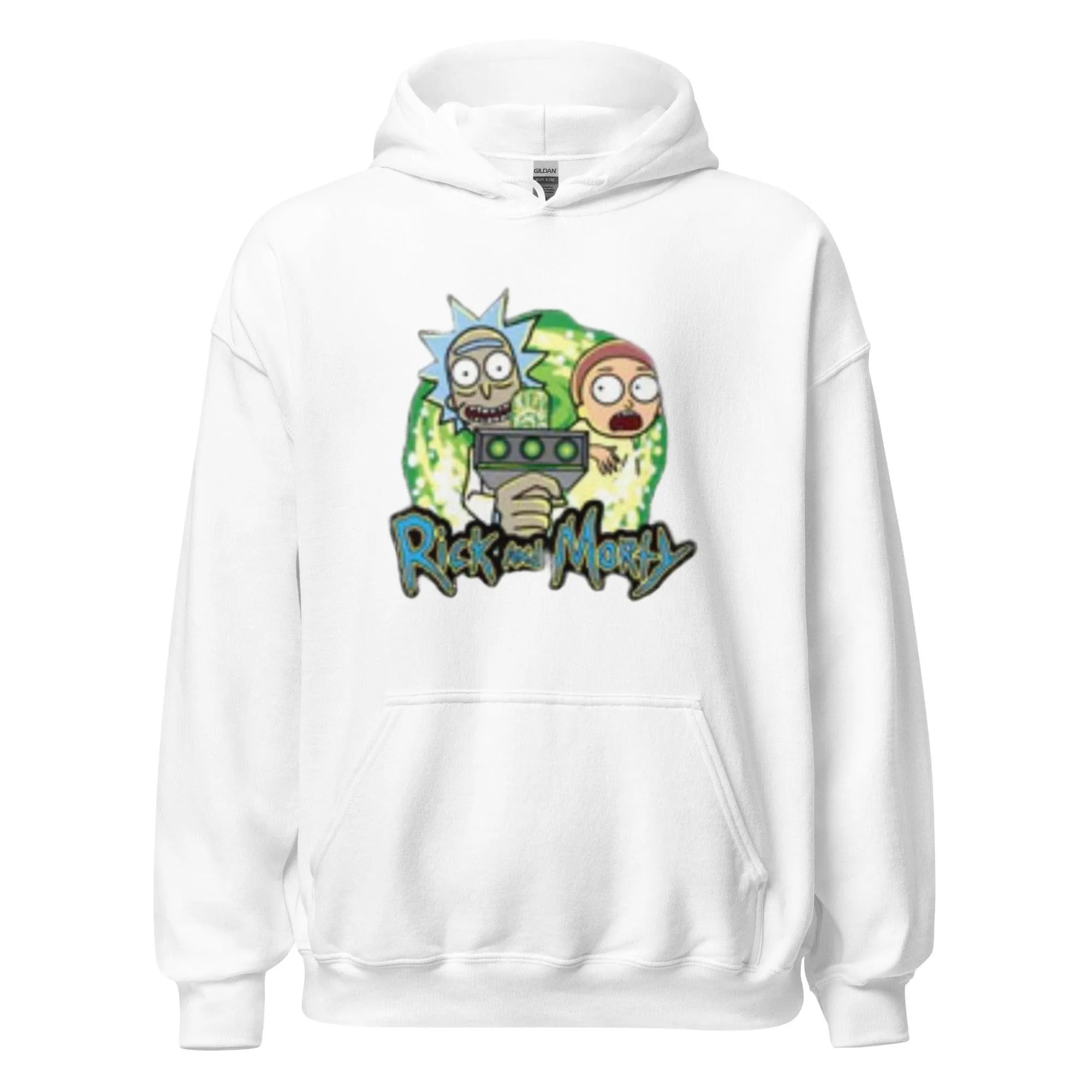 Animated Hoodie Famous Cartoon Duo with Phaser Gun Blend Cotton Midweight Unisex Pullover