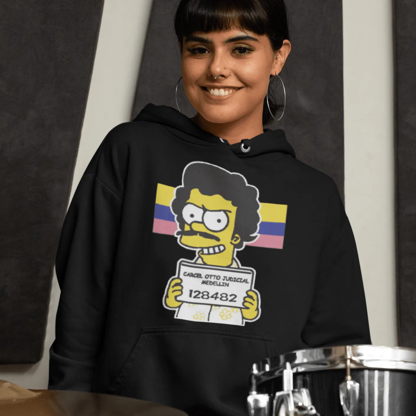 Animated Hoodie Pablo Simpson Mug Shot Blended Cotton Midweight Pullover