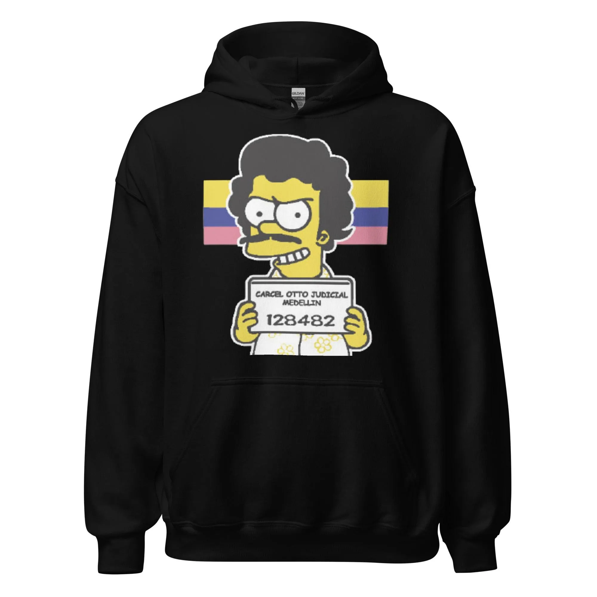 Animated Hoodie Pablo Simpson Mug Shot Blended Cotton Midweight Pullover