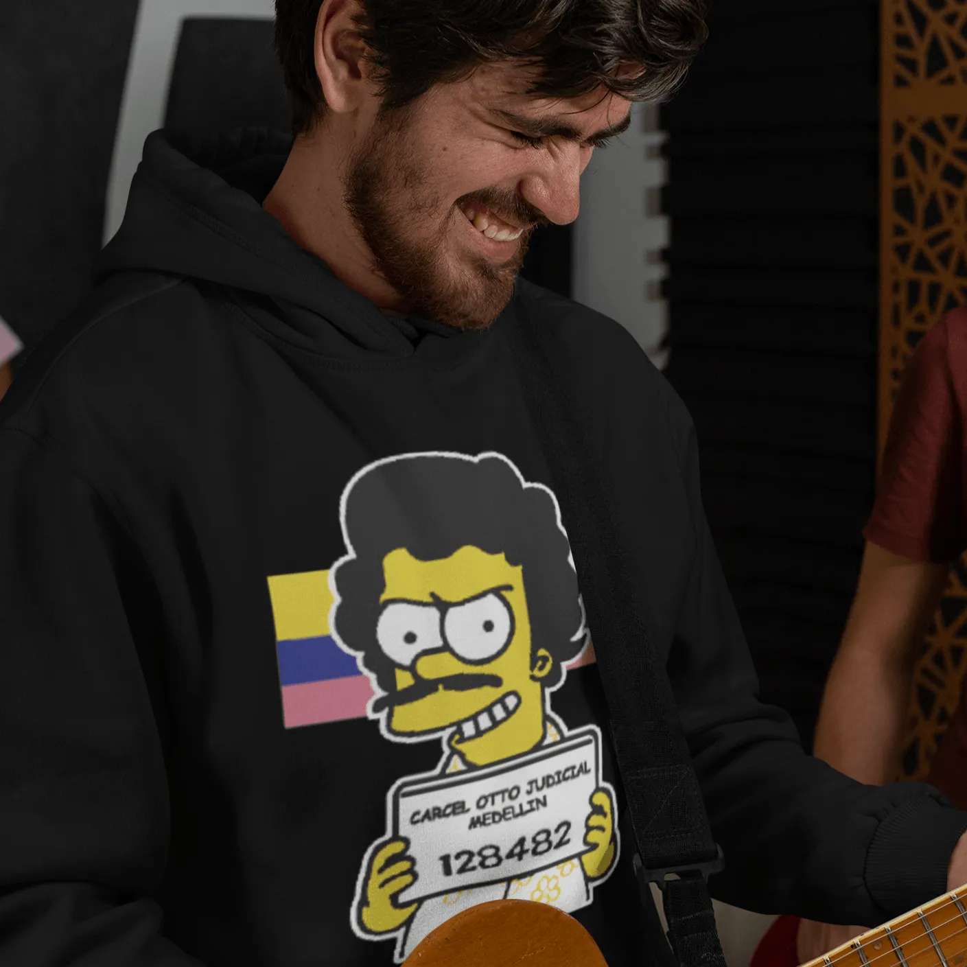 Animated Hoodie Pablo Simpson Mug Shot Blended Cotton Midweight Pullover