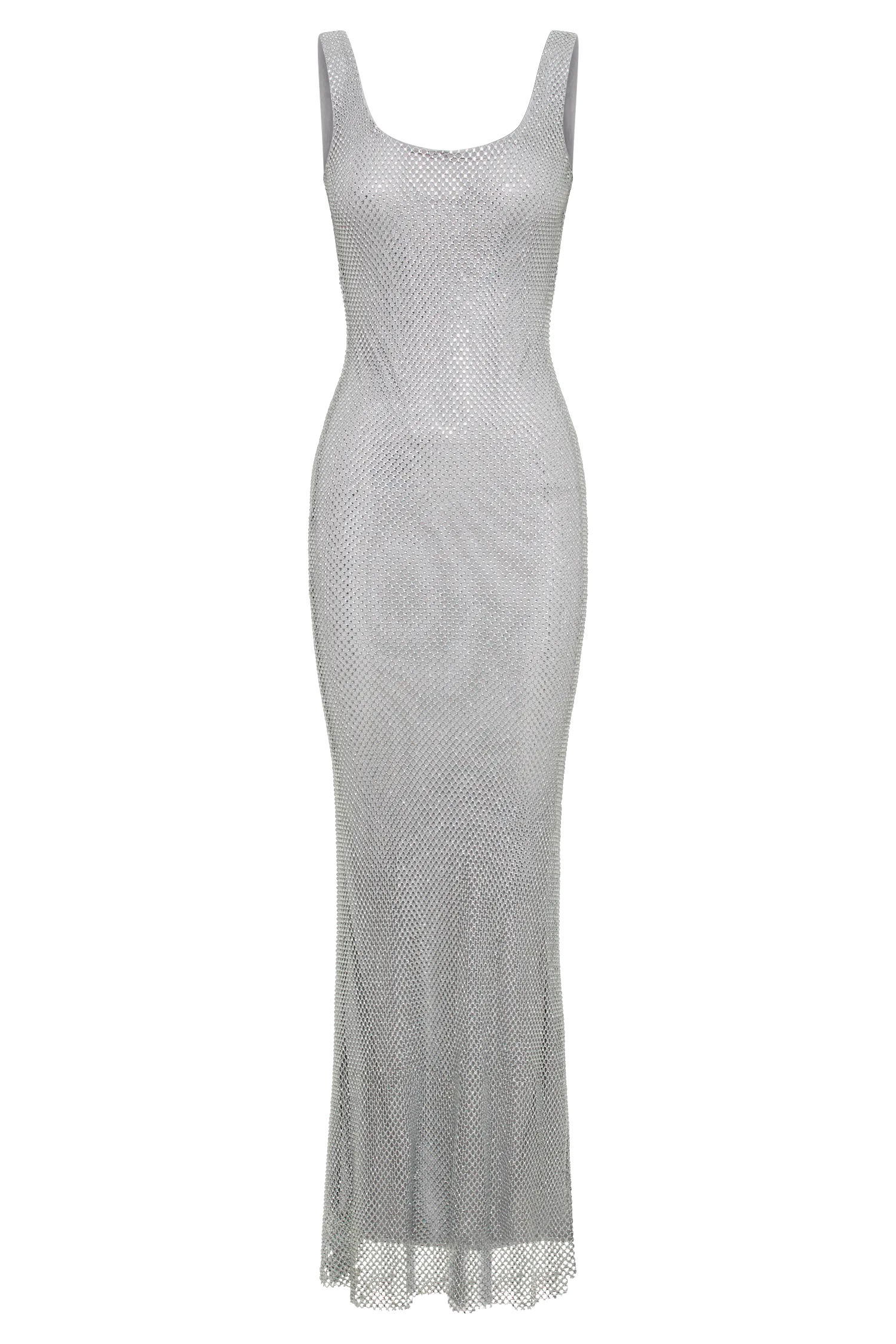 Annika Diamante Mesh Maxi Dress - Silver