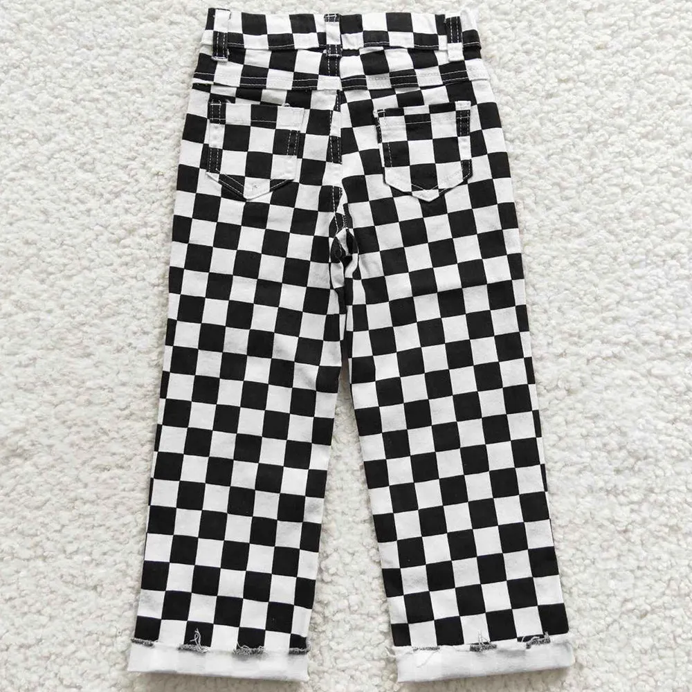 Baby Boys Jeans Black Check Denim Cool Pants P0122