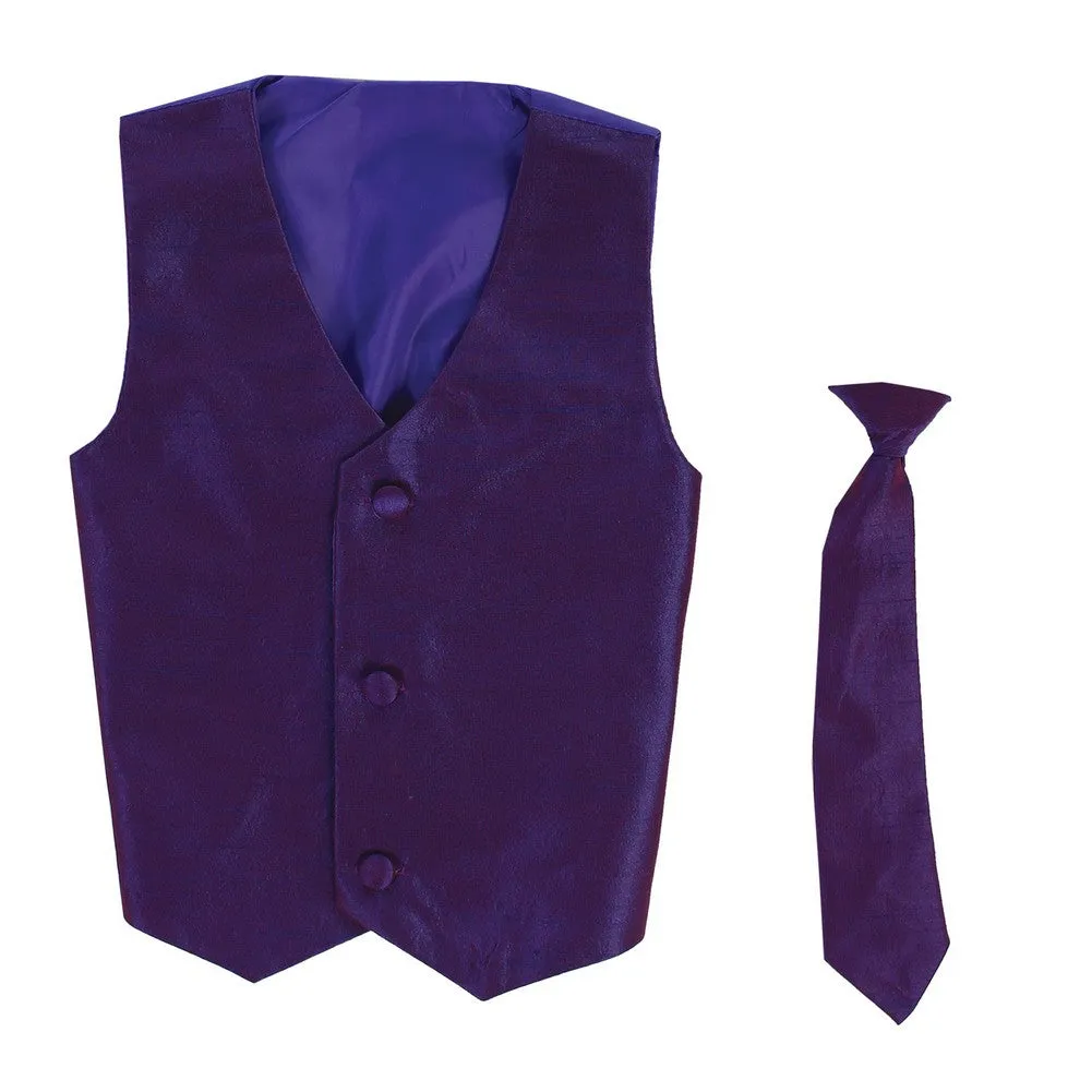 Baby Boys Purple Poly Silk Vest Necktie Special Occasion Set 3-24M