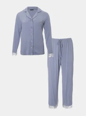 Bamboo Lace Pyjama Set in Blue Mist