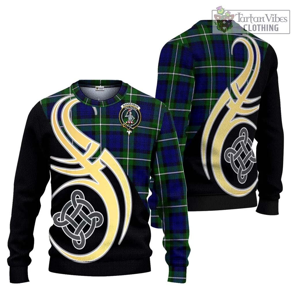 Bannerman Tartan Ugly Sweater with Family Crest and Celtic Symbol Style