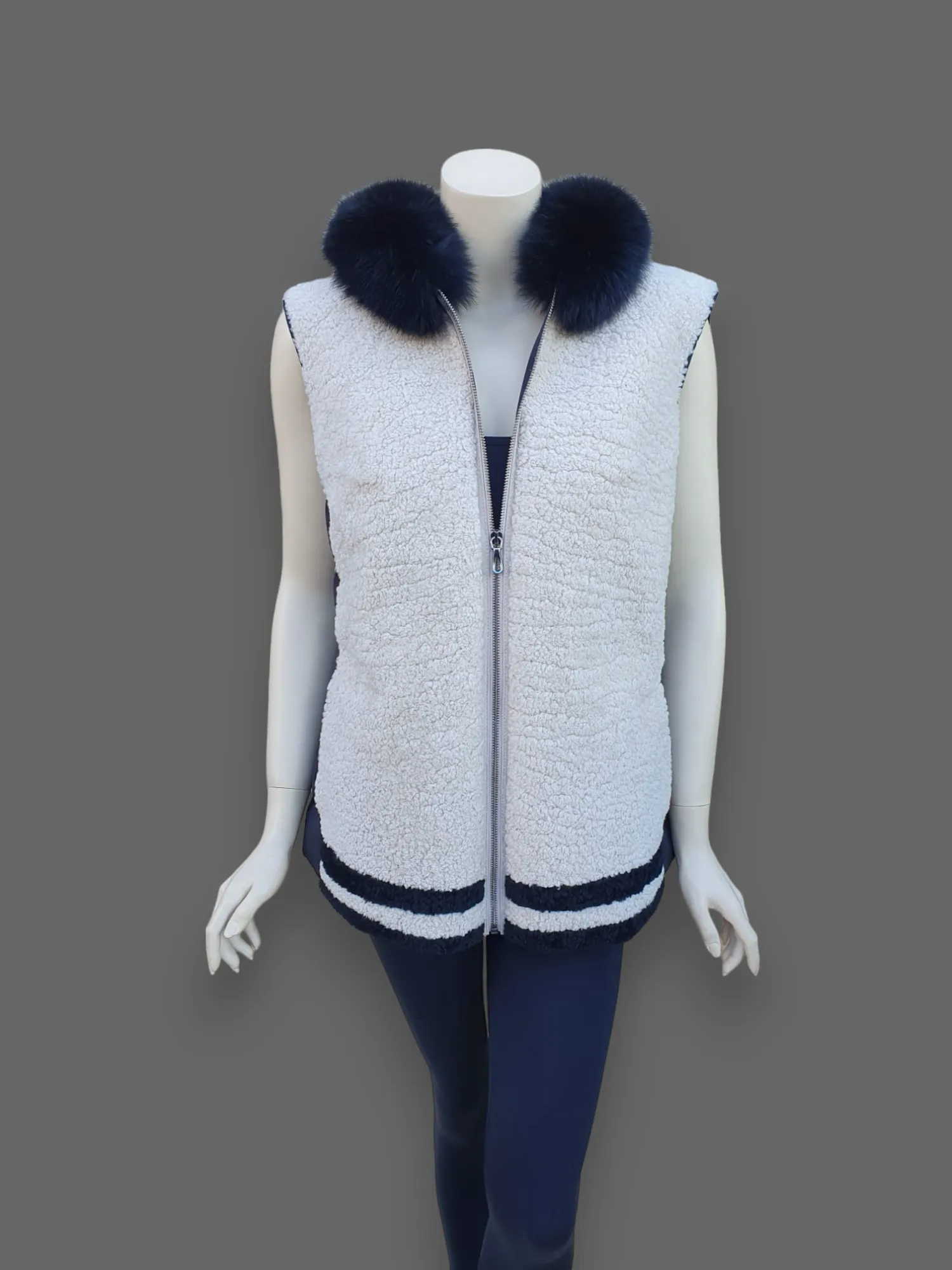 Beige Curly Lamb Vest -Small