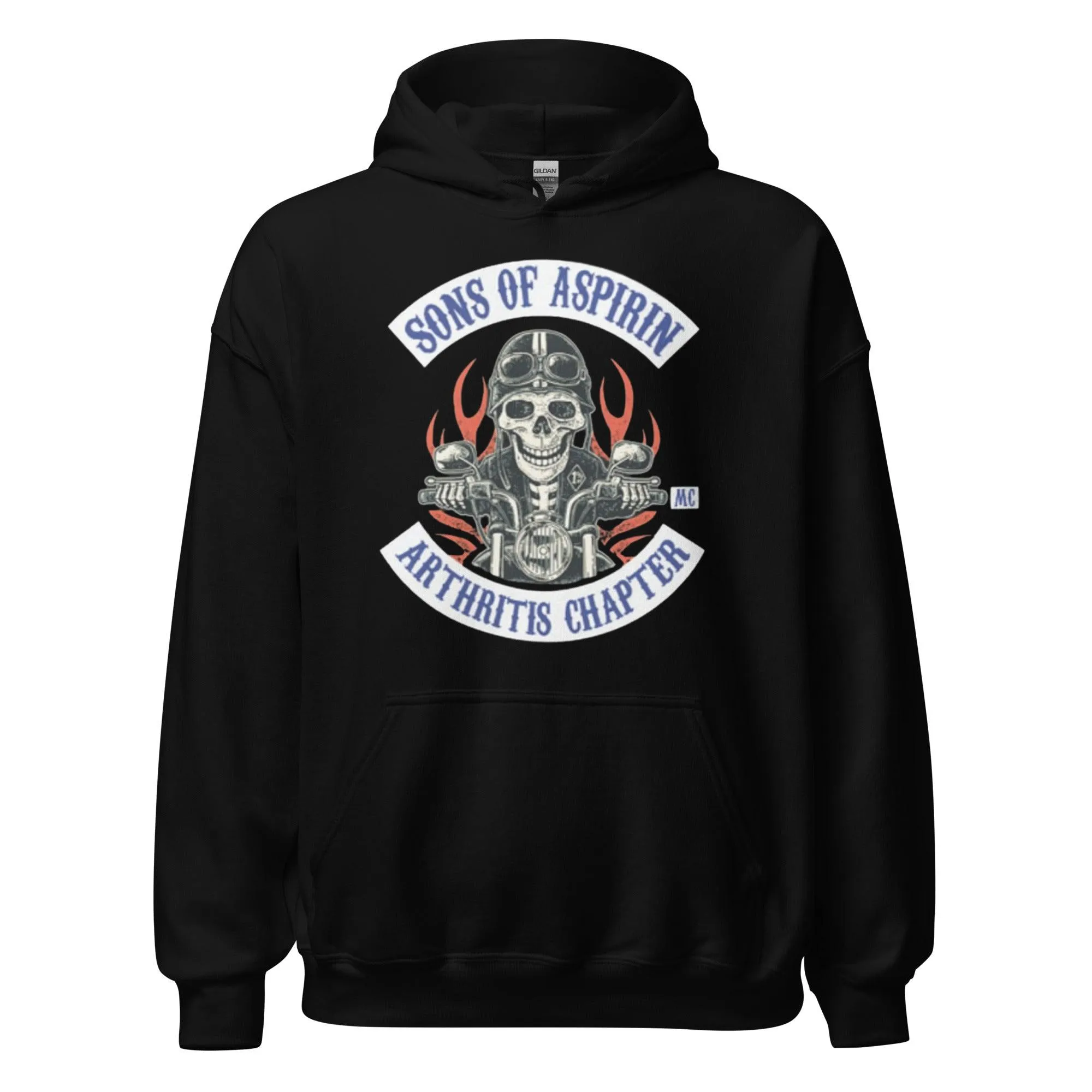 Biker Hoodie Sons of Aspirin Arthritis Chapter Blended Cotton Midweight Unisex Pullover