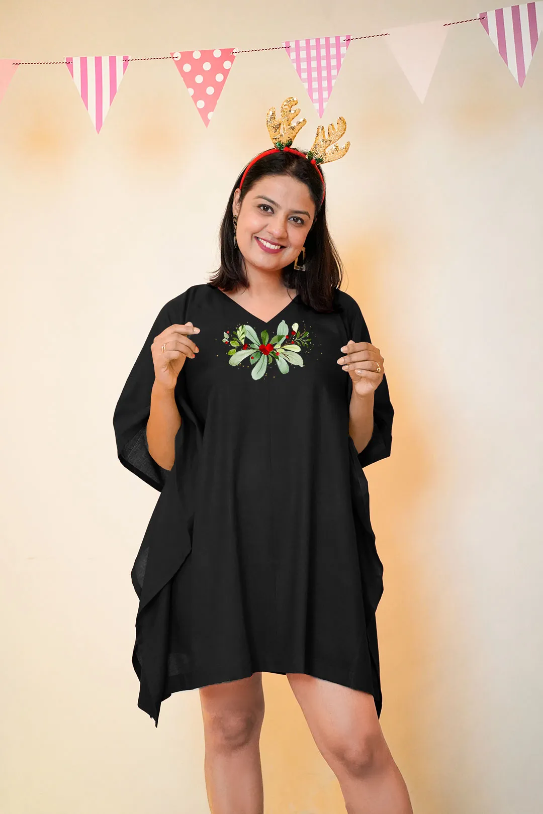 Black Rayon Kaftan - Ornamental