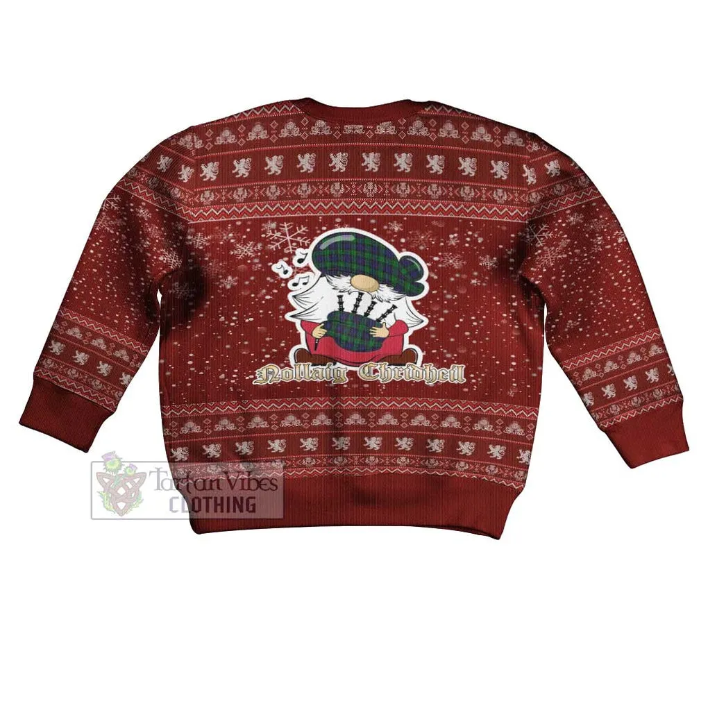 Black Watch Clan Christmas Kid Ugly Sweater with Gnome Playing Bagpipes