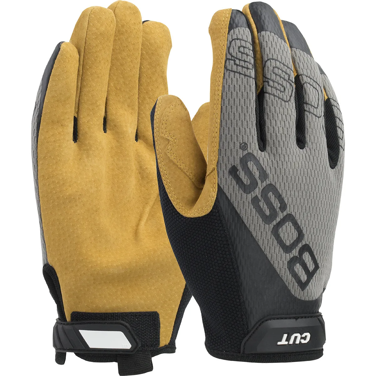 Boss 120-MC1325T Premium Pigskin Leather Palm with Mesh Fabric Back and Para-Aramid Cut Lining Safety Glove (One Dozen)