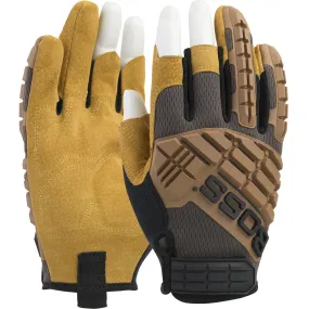 Boss 120-MF1360T Premium Pigskin Padded Leather Palm TPR Impact Protection Safety Glove (One Dozen)