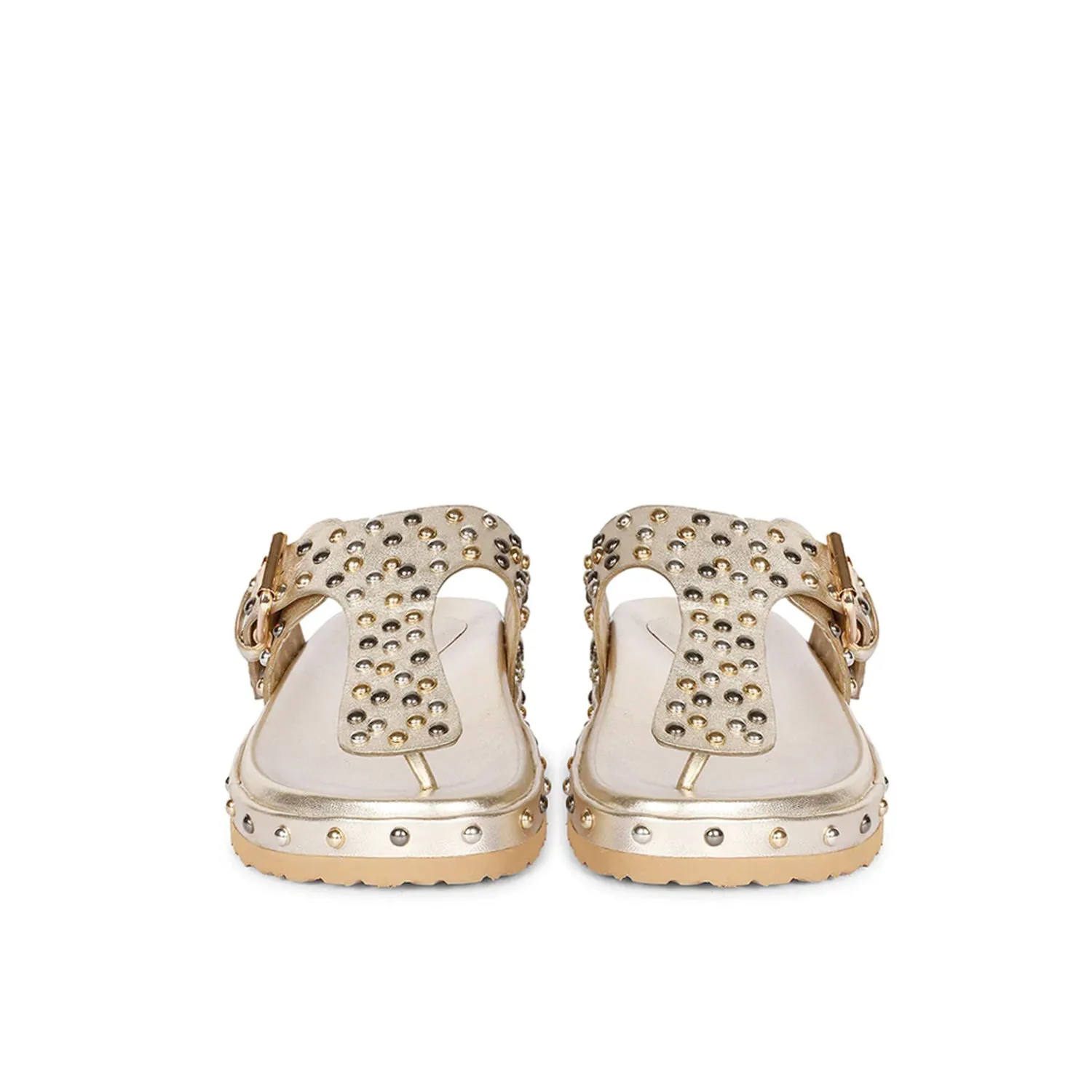 Boston Studded Buckle Platin Leather Sandal