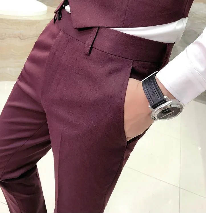 British Stylish Wine Formal Pants