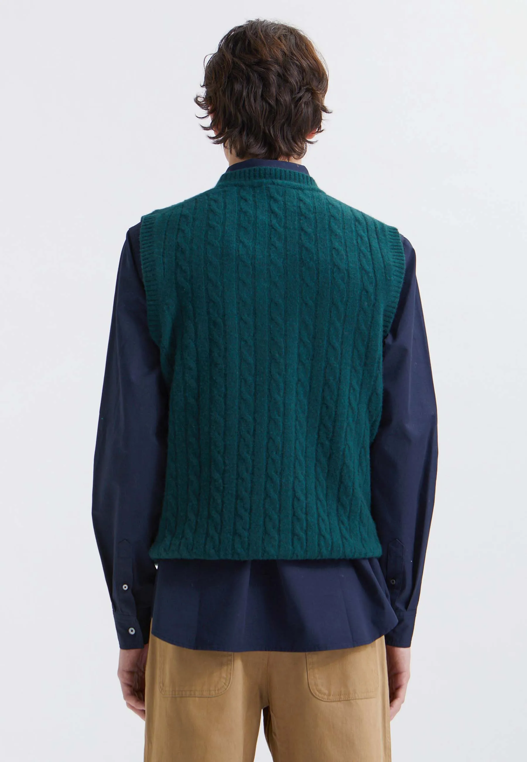 Bruno Lambswool Cable Vest - dark emerald