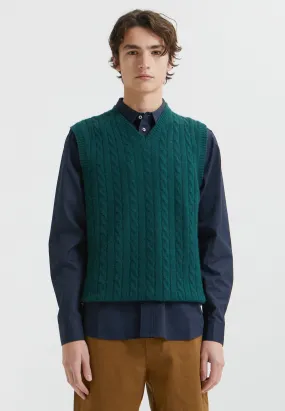 Bruno Lambswool Cable Vest - dark emerald