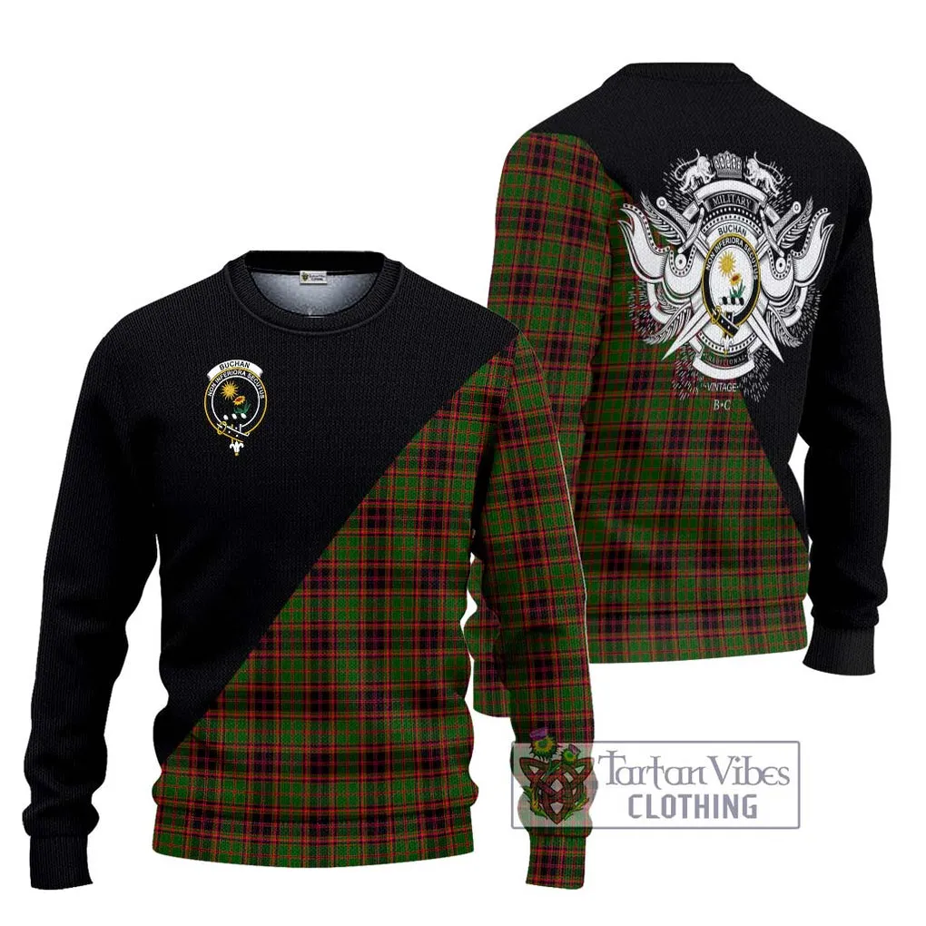 Buchan Tartan Ugly Sweater with Family Crest and Military Logo Style