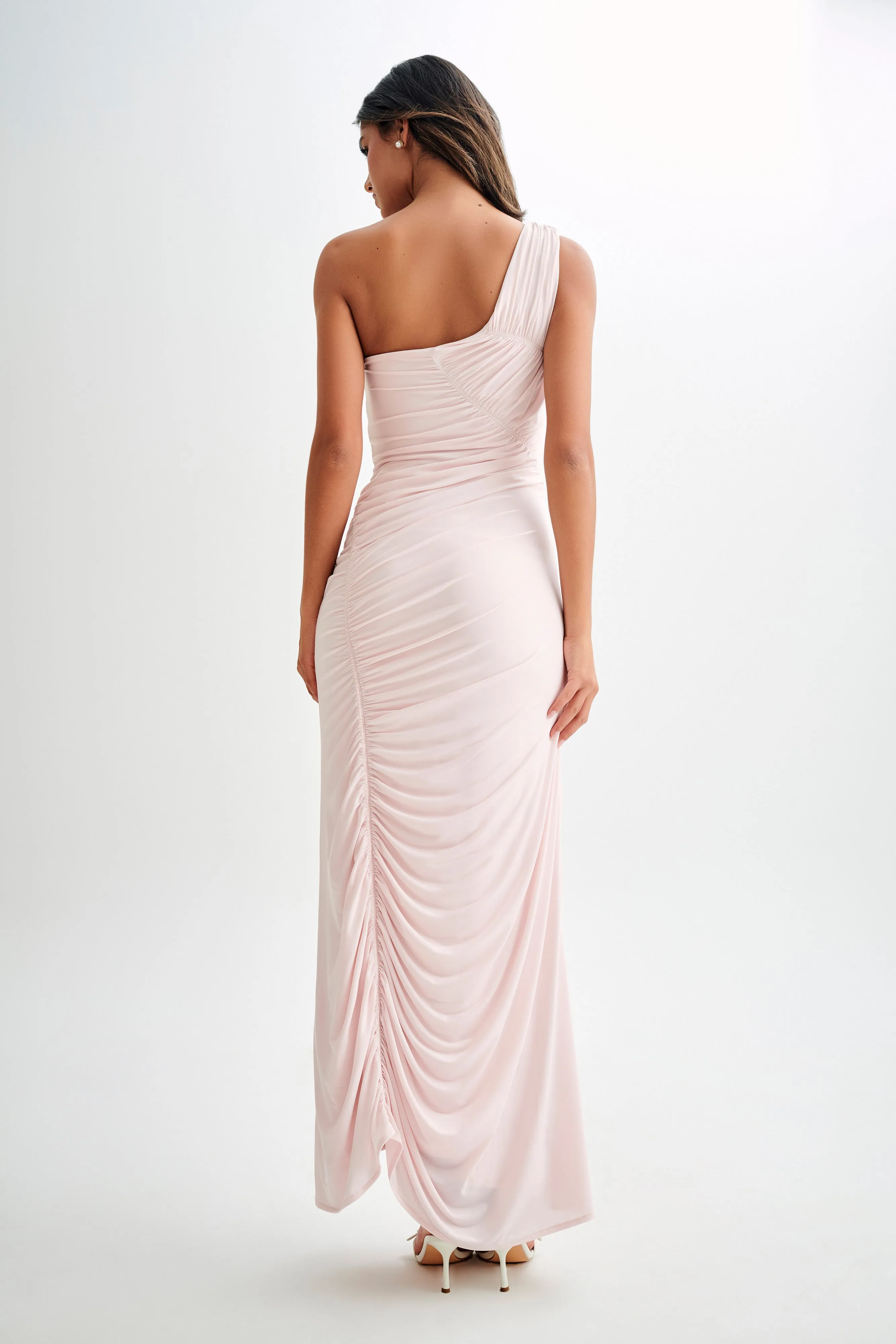 Capri Gathered Slinky Maxi Dress - Powder Pink