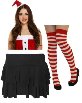 Christmas Red White Striped OTK Socks Santa Hat Headband Rara Skirt Fancy Dress